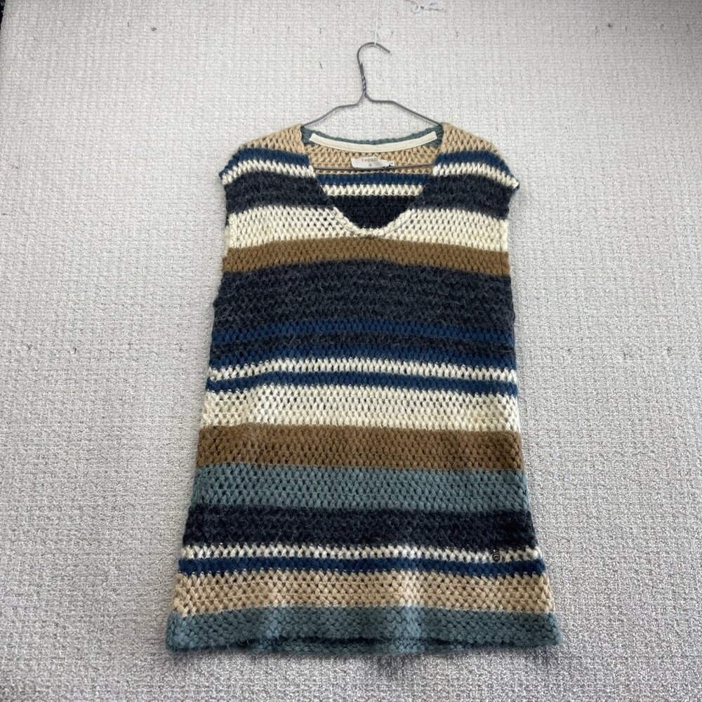 Cream Sweater Vest Crochet Boho Earth Tone Rustic Knit Surfer Wom Sz M/L Cozy